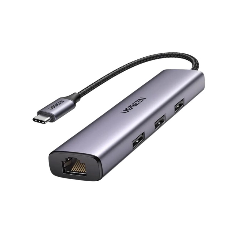 UGREEN HUB 4in1 USB 3.0 to 3*USB 3.0 + Gigabit RJ45 0.28M, Black