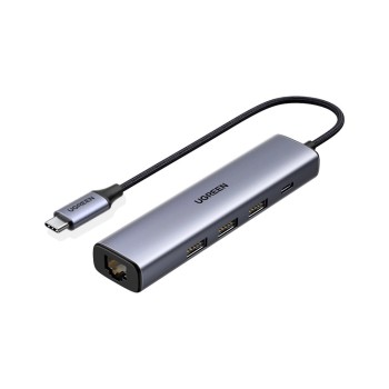 UGREEN HUB 4in1 Type-C 3.0 to 3*USB 3.0 + Gigabit RJ45 + Type-C PD 100W CM475, Space Grey