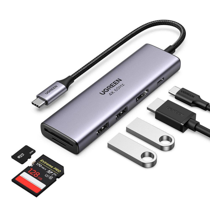 UGREEN HUB 6in1 Type-C 3.0 to 3*USB 3.0 + HDMI + SD/TF CM511, Space Gray