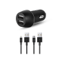 ttec Car Charger Duo 2*USB-A 3.1A with Lightning and Type-C Cable, Black