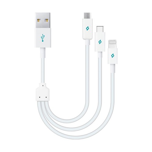 ttec Cable USB 3in1 to Micro-USB+Type-C+Lightning Trio 2.1A,1.2m, Black