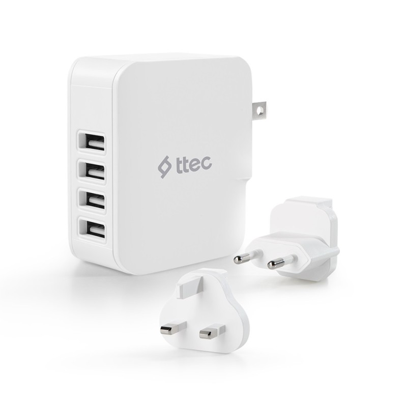 ttec Wall Charger 4*USB-A 5.1A 25W, White 