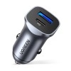 UGREEN Car Charger 1*USB-A + 1*Type-C Aluminum PD & QC 3A 24W, Silver