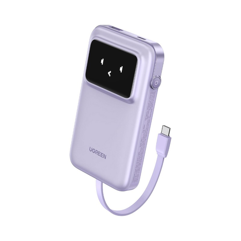 UGREEN Power Bank Uno Series 10000mAh, 30W, with Built-in USB-C Cable, Purple