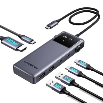 UGREEN HUB 6 in 1 USB-C To 4K@60Hz HDMI+2*USB-A 3.2+2*Type-C+1*Type-C 10 Gbps Series Uno | CM888, Grey