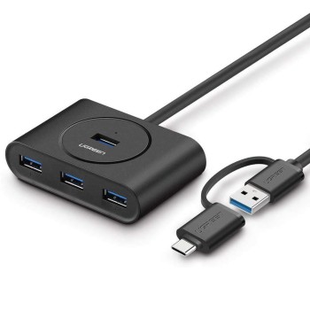 UGREEN HUB 4in1 USB 3.0 with Type-C adapter to 4*USB 3.0 1M CR113, Black