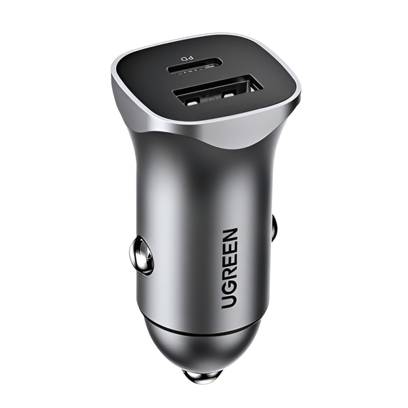 UGREEN Car Charger 1*USB-A+Type-C Aluminum 3A 30W, Grey