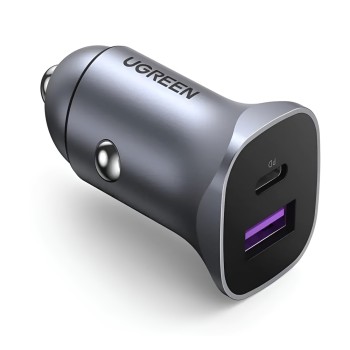 UGREEN Car Charger 1*USB-A+Type-C Aluminum 3A 30W, Grey