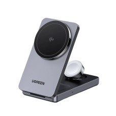 UGREEN 3-in-1 Magnetic Wireless Charger Foldable Qi2 15W, Grey