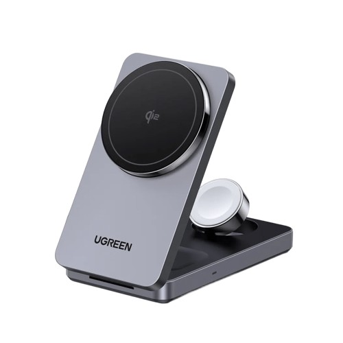 UGREEN 3-in-1 Magnetic Wireless Charger Foldable Qi2 15W, Grey
