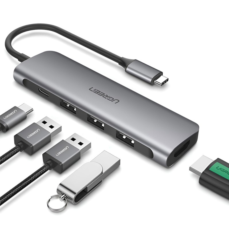 UGREEN USB Type C to HDMI + USB 3.0*3 + PD Power Converter, Black