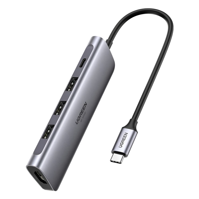UGREEN USB Type C to HDMI + USB 3.0*3 + PD Power Converter, Black