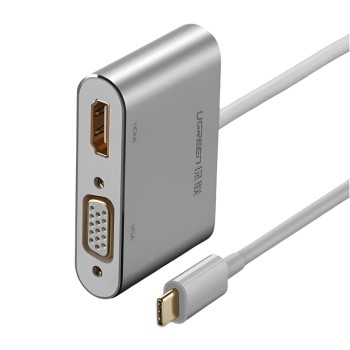 UGREEN Adapter USB-C to HDMI 4K@30Hz + VGA 1080p@60Hz (simultaneously use) with PD CM162, Silver