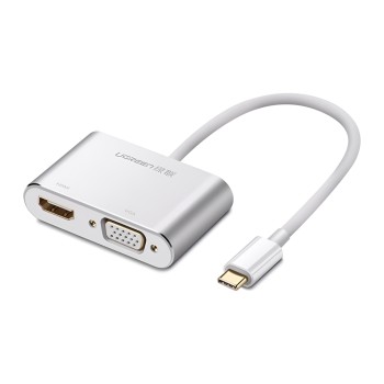 UGREEN Adapter USB-C to HDMI 4K@30Hz + VGA 1080p@60Hz (simultaneously use) with PD CM162, Silver