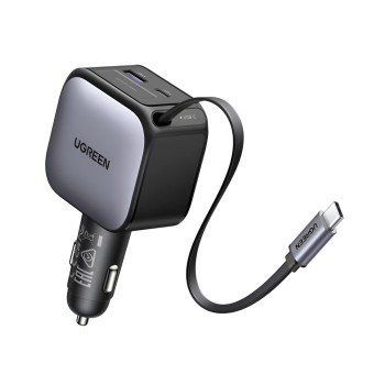 UGREEN Car Charger 1*Type-C+1*USB-A with Type-C Cable, Retractable, 90W, Grey | EC603