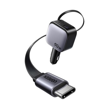 UGREEN Car Charger 1*Type-C+1*USB-A with Type-C Cable, Retractable, 90W, Grey | EC603