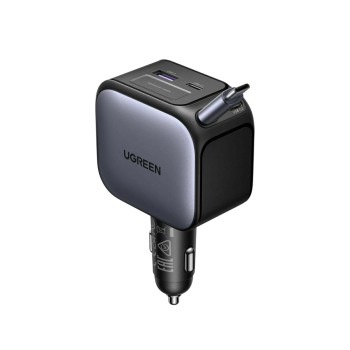 UGREEN Car Charger 1*Type-C+1*USB-A with Type-C Cable, Retractable, 145W, Black | EC604