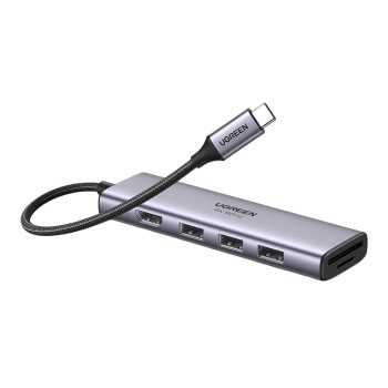 UGREEN HUB 6in1 Type-C 3.0 to HDMI 4K@60Hz + 3*USB-A 3.0 + SD/TF Converter CM511, Silver