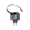 UGREEN GaN Quick Charger 1*Type-C + 1*USB-A with Cable Type-C Retractable, 45W, Black | X614
