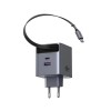 UGREEN GaN Quick Charger 1*Type-C + 1*USB-A with Cable Type-C Retractable, 65W, Black | X615