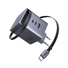 UGREEN GaN Quick Charger 2*Type-C + 1*USB-A with Cable Type-C Retractable, 100W, Black | X616