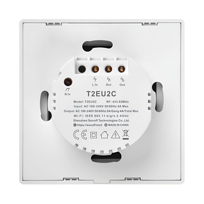 Sonoff Wi-Fi Smart Touch Wall Switch TX Series 2-Gang (Neutral Wire), White