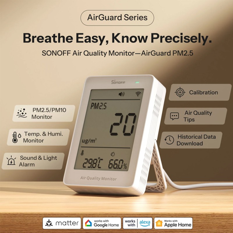 Sonoff Matter Over Wi-Fi Air Quality Monitor AirGuard PM2.5 / PM10 (SAWF-07P)
