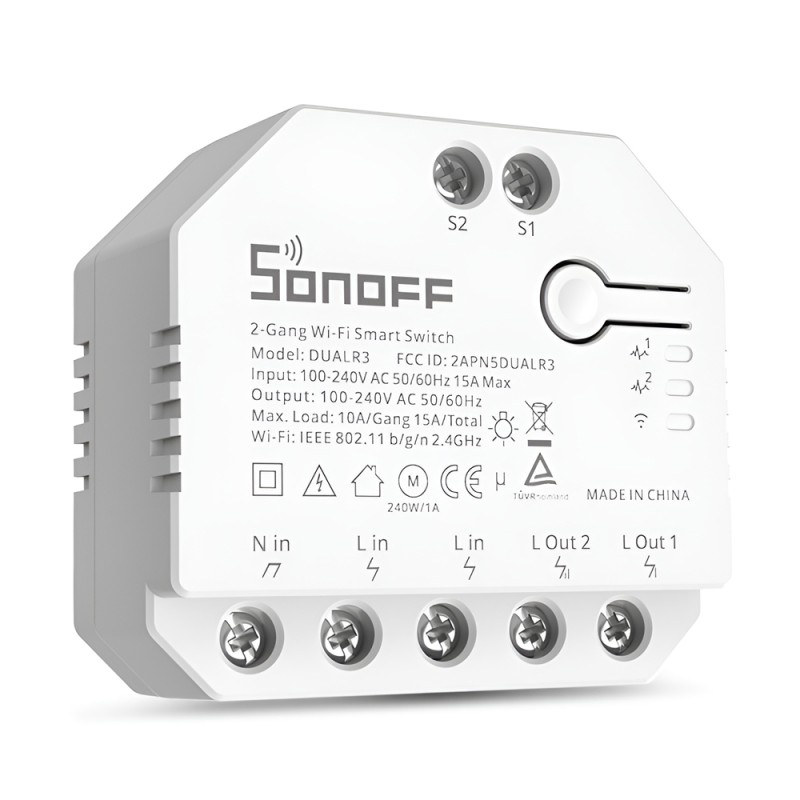 Sonoff Wi-Fi 2-Gang Smart Switch DUALR3 with Power Metering (Neutral Wire)