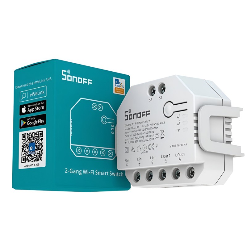 Sonoff Wi-Fi 2-Gang Smart Switch DUALR3 with Power Metering (Neutral Wire)