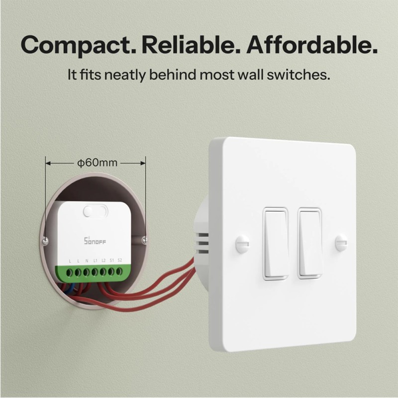 Sonoff Matter Over Wi-Fi Smart Wall Switch MINI-2GS-E Mini Duo 2-Gang (Neutral Required)