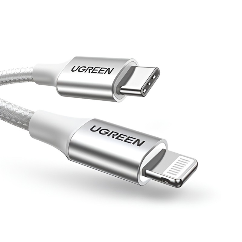 UGREEN Cable Type-C to Lightning MFI, 3A, 1M, Shell Braided, US304, Silver