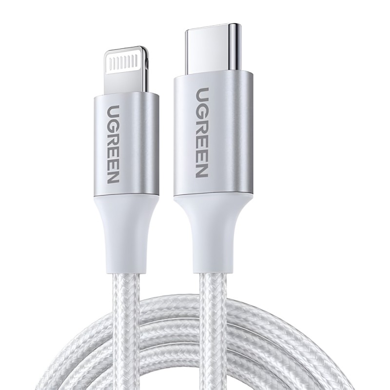 UGREEN Cable Type-C to Lightning MFI, 3A, 1M, Shell Braided, US304, Silver