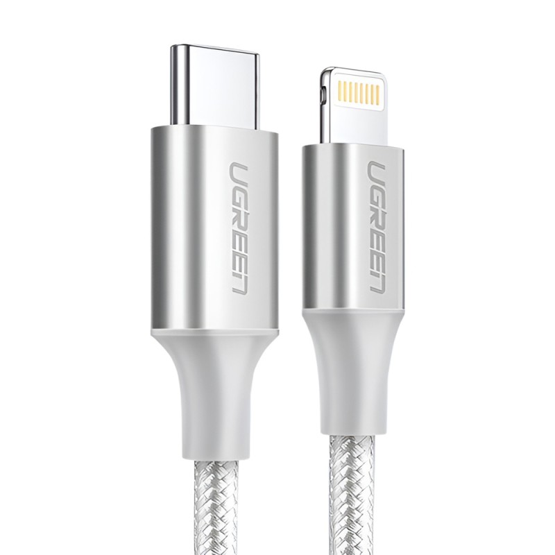 UGREEN Cable Type-C to Lightning MFI, 3A, 1,5M, Shell Braided, US304, Silver