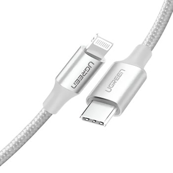 UGREEN Cable Type-C to Lightning MFI, 3A, 1,5M, Shell Braided, US304, Silver