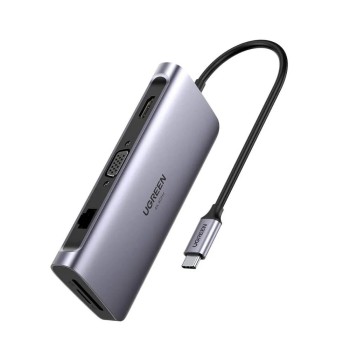 UGREEN HUB 10in1 Type-C 3.0 to 3*USB 3.0 + HDMI + VGA + Gigabit RJ45 +SD/TF + 3.5mm Audio PD 100W CM681, Space Gray