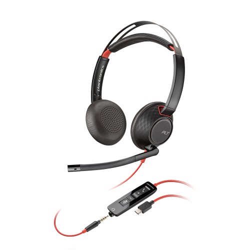 Poly Blackwire 5220 Stereo USB-C Headset +3.5mmPlug +USB-C/A Adapter (207586-201/207576-201)