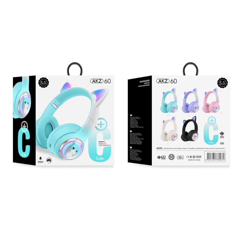 Musen Wireless Kids Headphones on ear AKZ-60 (Cat), Purple