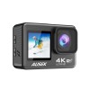 AUSEK WiFi action camera with dual color screen, 16MP, 4k/30fps, 900mAh, Black 