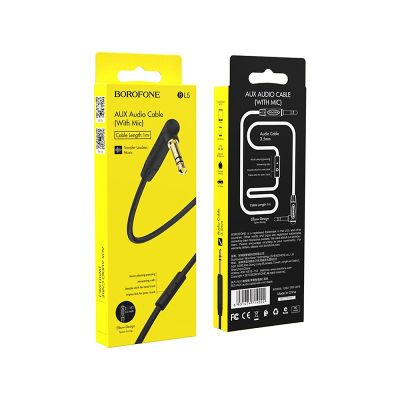Borofone Cable Audio 3.5 to 3.5 BL5 with Mic, TPE (L=1M), Black
