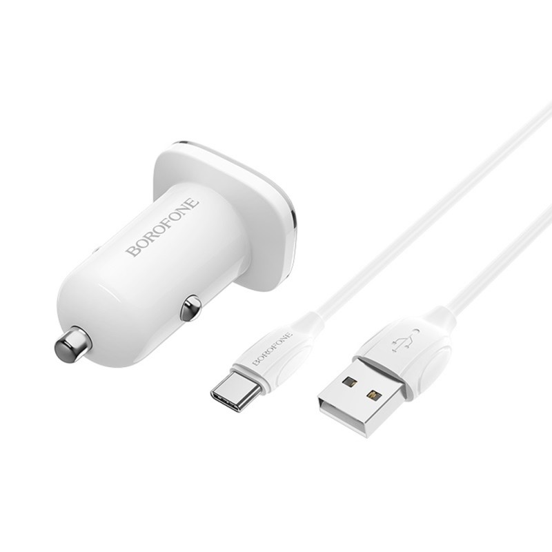 Borofone Car Charger USB QC3.0 18W (Cable USB to MicroUSB) BZ12A Lasting, White