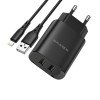 Borofone Wall Charger with Сable USB to Lightning BN2 2xUSB 2.1A, Black	