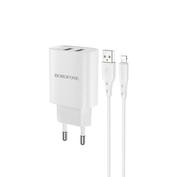 Borofone Wall Charger with Сable USB to Lightning BN2 2xUSB 2.1A, White