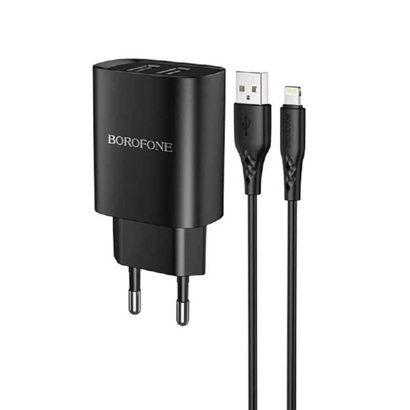 Borofone Wall Charger with Сable USB to Micro-USB 2xUSB 2.1A, Black	