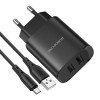 Borofone Wall Charger with Сable USB to Micro-USB 2xUSB 2.1A, Black	