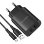 Borofone Wall Charger with Сable USB to Micro-USB 2xUSB 2.1A, Black	