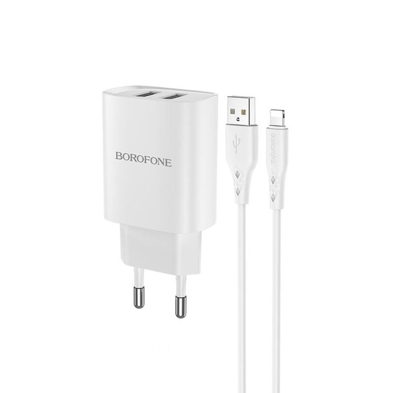 Borofone Wall Charger with Сable USB to Micro-USB 2xUSB 2.1A, White	