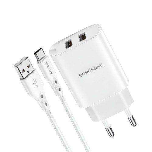 Borofone Wall Charger with Сable USB to Type-C 2xUSB 2.1A BN2 (EU), White
