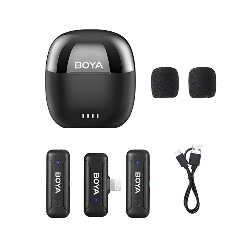 Boya Wireless Microphone 2.4GHz Dual-Channel with Charging Case (BY-WM3T-D2), Lightning Jack, Black