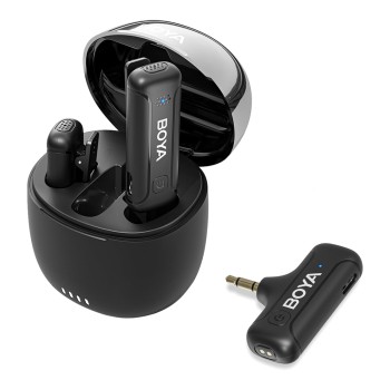 Boya Wireless Microphone 2.4GHz Dual-Channel System with Charging Case (BY-WM3T-U2), 3,0 Jack, Black