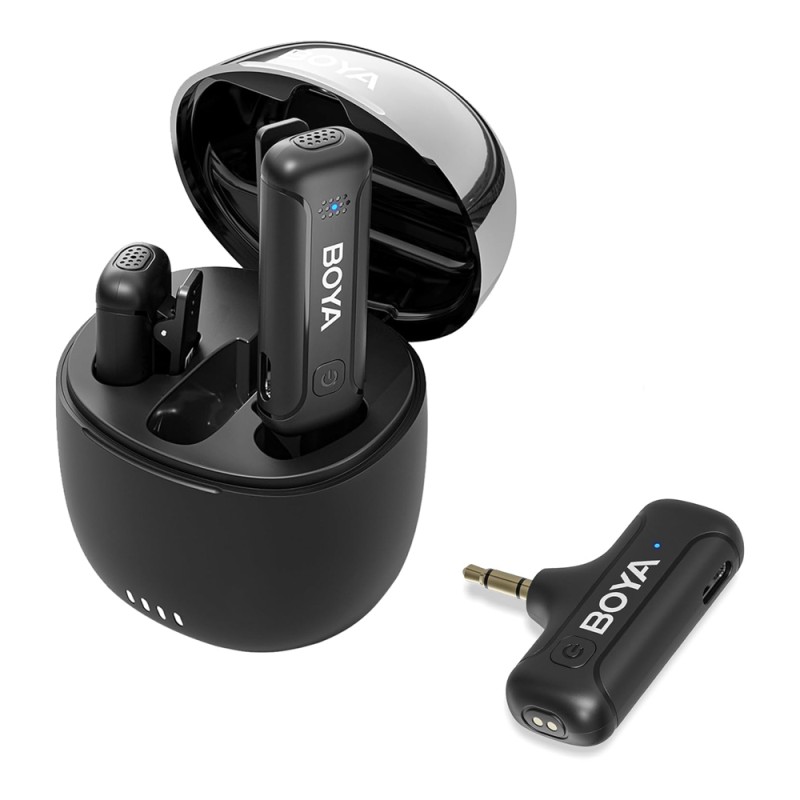 Boya Wireless Microphone 2.4GHz Dual-Channel System with Charging Case (BY-WM3T-U2), 3,0 Jack, Black